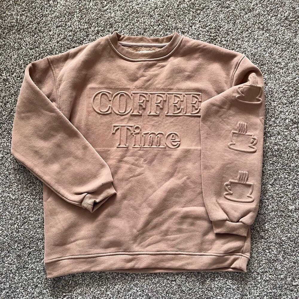Coffee Time JK brown embossed sweatshirt size Small